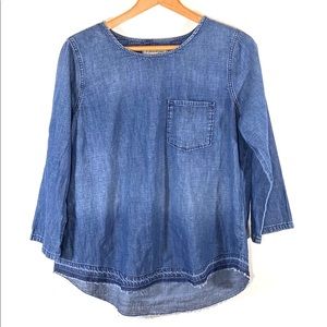 Madewell Denim 3/4 Sleeve Popover Smock Top